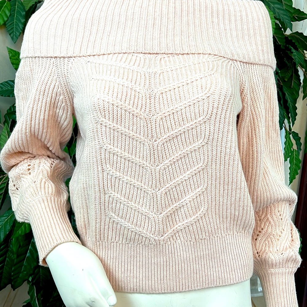 WHBM BLUSH OFF-THE-SHOULDER CABLE KNIT SWEATER - Picture 7 of 12